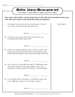 Word Problems: Converting Metric Units Measurement Worksheet