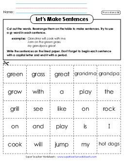 Let\'s Make Sentences (Gr-) Phonics Blends Worksheet