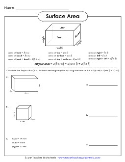 Surface Area (Formula) Worksheet