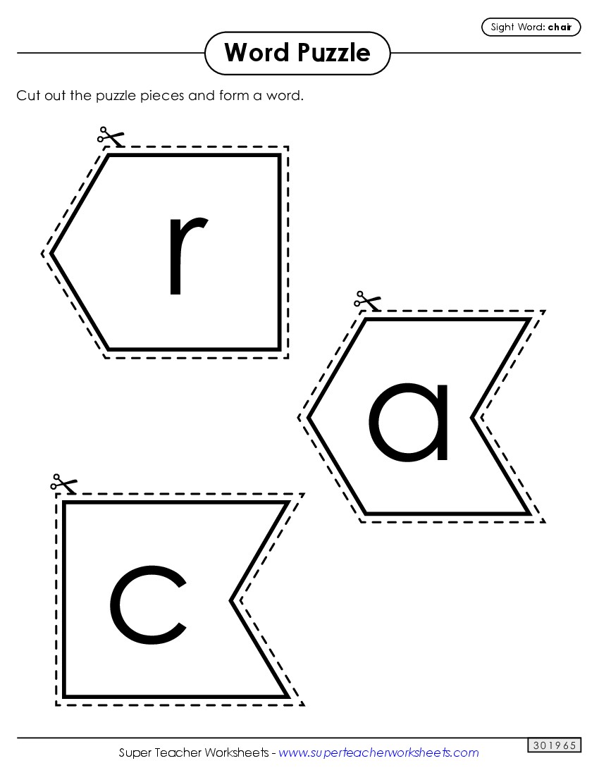 Word Puzzle: Chair Sight Words Individual Worksheet