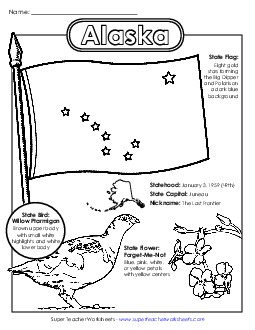 Alaska State Symbols Coloring Page Free States Individual Worksheet