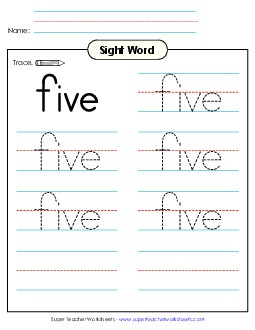 Trace the Word: Five Sight Words Individual Worksheet