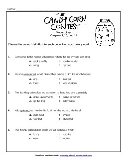 Vocabulary for Chapters 9, 10, and 11 Book Candy Corn Contest Worksheet