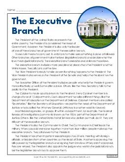 The Executive Branch Reading Comprehension Worksheet