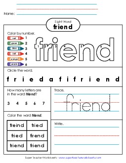 New Worksheet 4: Friend Worksheet