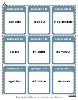 Flashcards (F-22)  Spelling F Worksheet