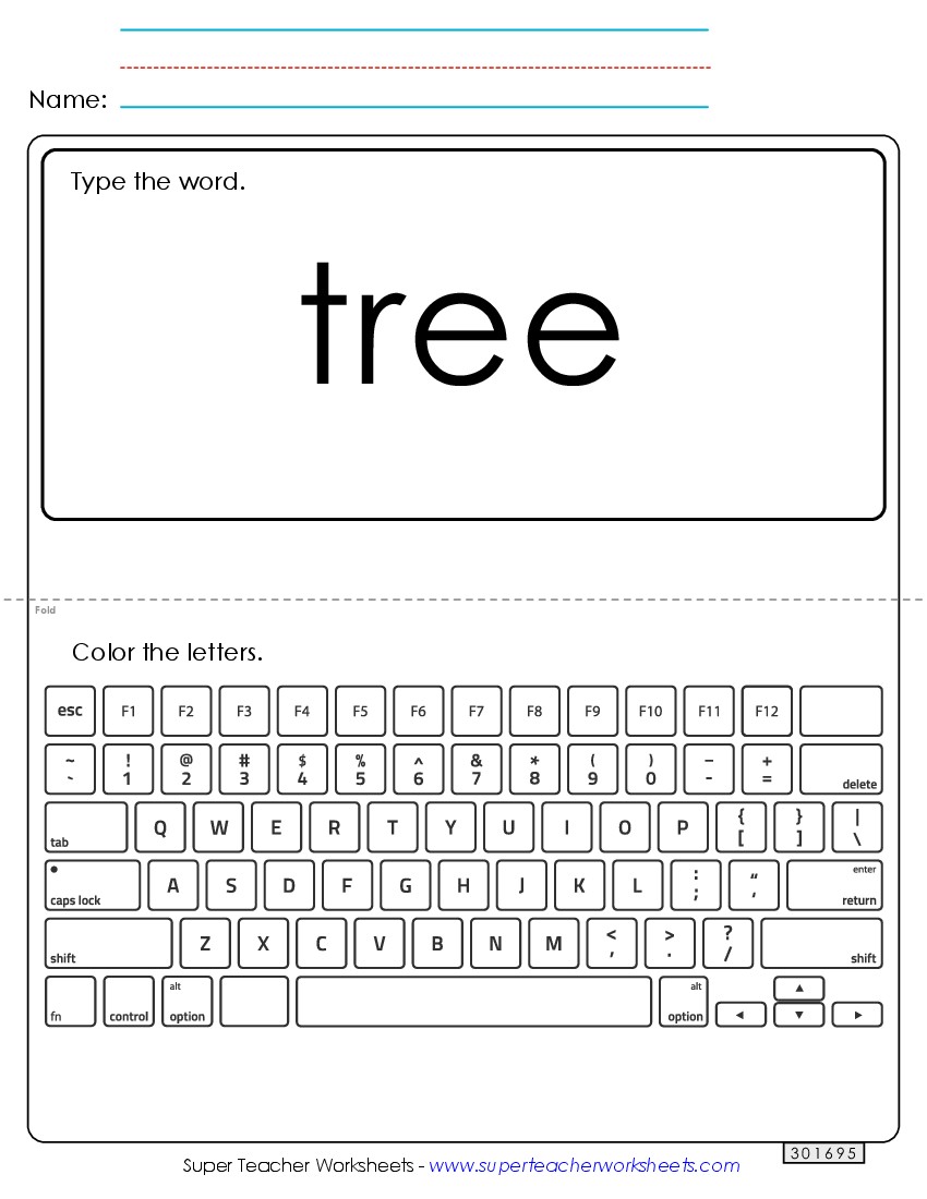 Type the Word: Tree Sight Words Individual Worksheet