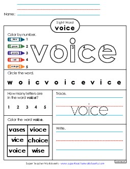 Worksheet 4: Voice Sight Words Individual Worksheet