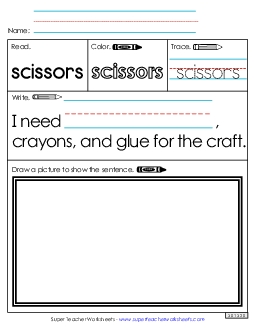 Worksheet 3: Scissors Sight Words Individual Worksheet