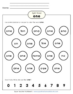 Dab or Color: One Sight Words Individual Worksheet