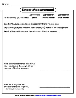 Draw, Measure, Subtract Measurement Worksheet