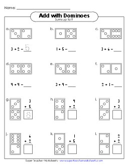 Domino Addition (Sums to 9) Worksheet