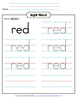 Trace the Word: Red Sight Words Individual Worksheet