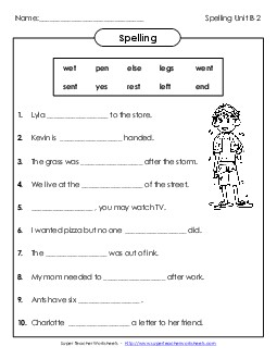 Complete the Sentences (B-2) Free Spelling B Worksheet