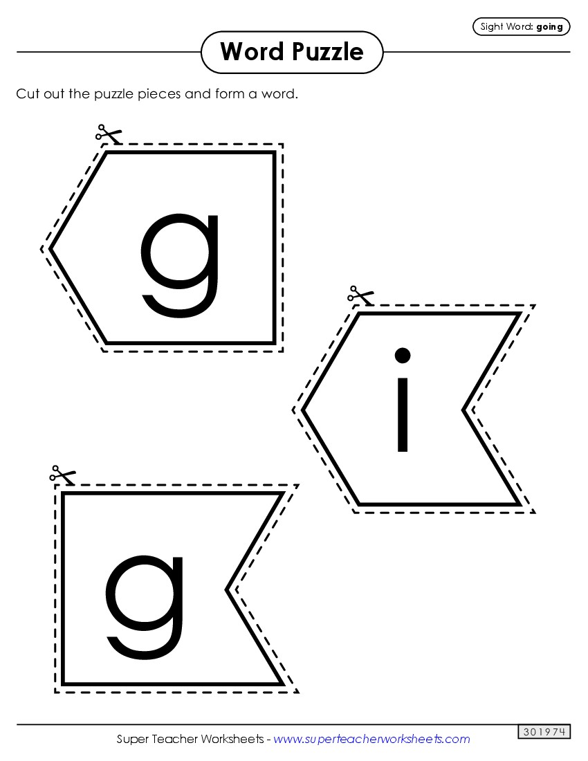 Word Puzzle: Going Sight Words Individual Worksheet