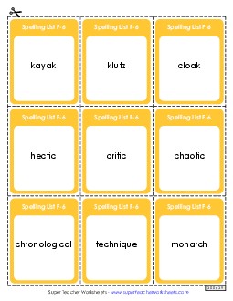 Flashcards (F-6) Spelling F Worksheet