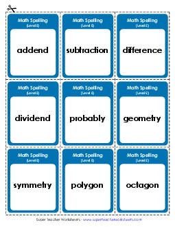 Flashcards (Math) Spelling E Worksheet