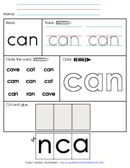 Worksheet 2: Can Sight Words Individual Worksheet