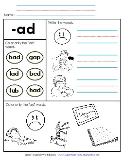 Worksheet 2 (-ad Words) Word Families Worksheet