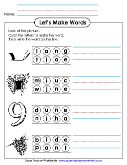 Color the Letters & Write (-ine) Word Families Worksheet