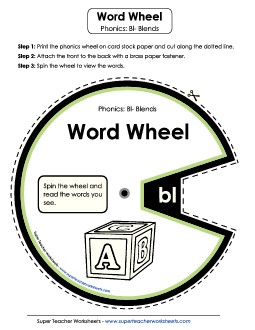 Word Wheel (Bl- Blends)  Phonics Blends Worksheet