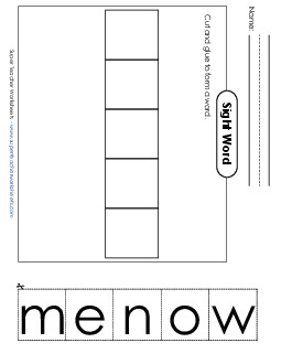 Large Cut-and-Glue: Women Sight Words Individual Worksheet