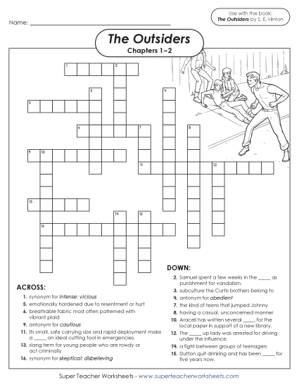 New Vocabulary Crossword for Chapters 1–2<br><i>(The Outsiders)</i> Worksheet New Vocabulary Crossword for Chapters 1–2<br><i>(The Outsiders)</i> Worksheet