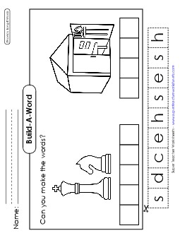 Build-a-Word: Chess & Shed Phonics Long Short E Worksheet