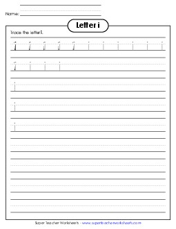 Lowercase i (Smaller Font Size) Alphabet Worksheet