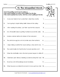 Fix the Misspelled Words (D-21) Spelling D Worksheet