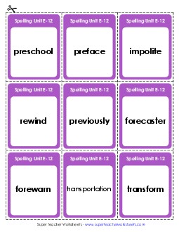 Flashcards (E-12) Spelling E Worksheet