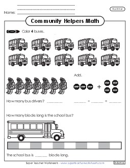 Community Helpers Math: Bus Driver Worksheet