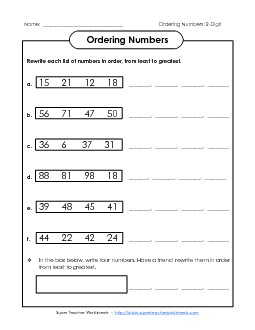 Ordering: Least to Greatest Place Value Worksheet