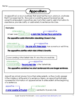 New Defining Appositives Worksheet