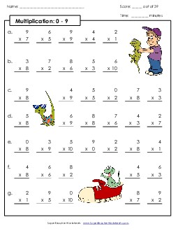 Drill: Basic Facts 0-9 (A) Multiplication Worksheet