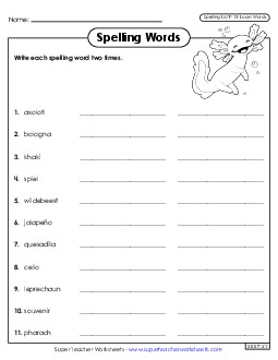 Write Words Twice (F-15) Spelling F Worksheet