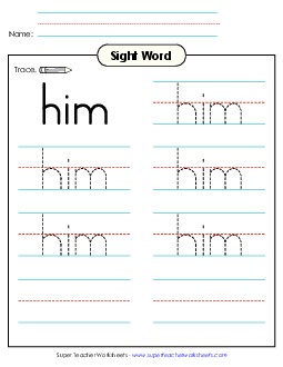 Trace the Word: Him Sight Words Individual Worksheet