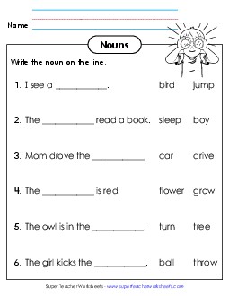 New Nouns: Fill in the Blank  Worksheet