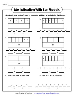 Bar Models: Repeated Addition and Multiplication Free Worksheet