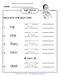 Read, Trace, Write (Unit 11) Free Sight Words Worksheet