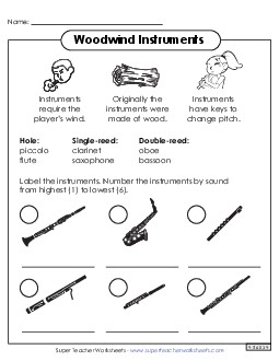 Woodwind Instruments Music Worksheet