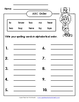 ABC Order: Write List (B-16) Spelling B Worksheet