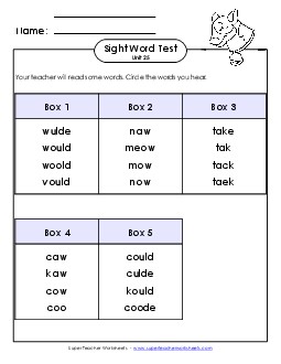 Whole Class Test (Unit 25) Sight Words Worksheet