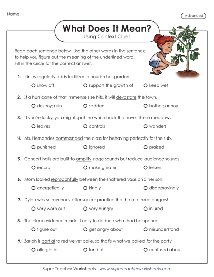 New Using Context Clues to Define Vocabulary Words (Advanced) Worksheet New Using Context Clues to Define Vocabulary Words (Advanced) Worksheet