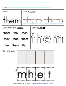 Worksheet 2: Them Sight Words Individual Worksheet