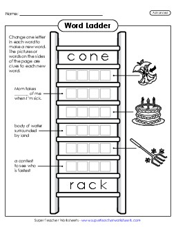 New Advanced Word Ladder: Cone to Rack Worksheet