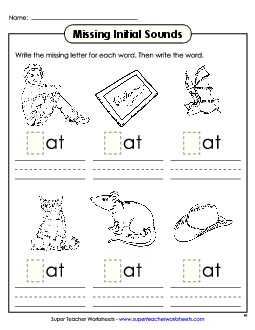 Missing Initial Sounds (-at) Word Families Worksheet