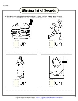 Missing Initial Sounds (-un) Word Families Worksheet