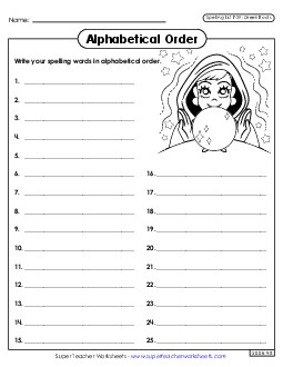 Alphabetical Order: Whole List (F-29) Spelling F Worksheet