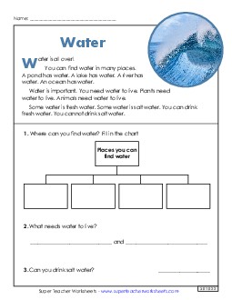 Water (Short Article) 1st Grade Reading Comprehension Reading Comp Short Worksheet